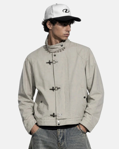 Full view of the workwear jacket on a model