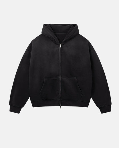 Monkey Washed Fleece Boxy Zip-Up Hoodie