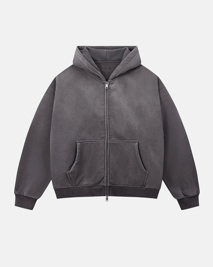 Monkey Washed Fleece Boxy Zip-Up Hoodie