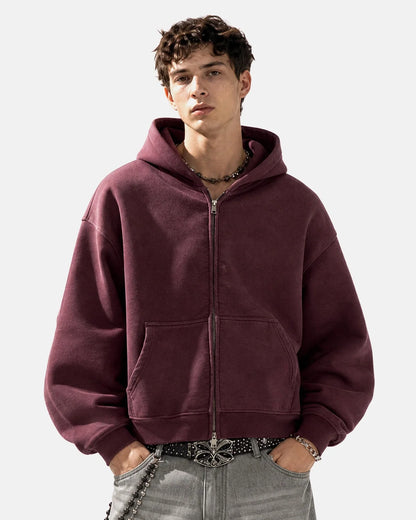Full-length view of the monkey fleece hoodie with ribbed cuffs