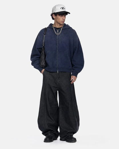 Side view showing the relaxed boxy shape of the monkey hoodie