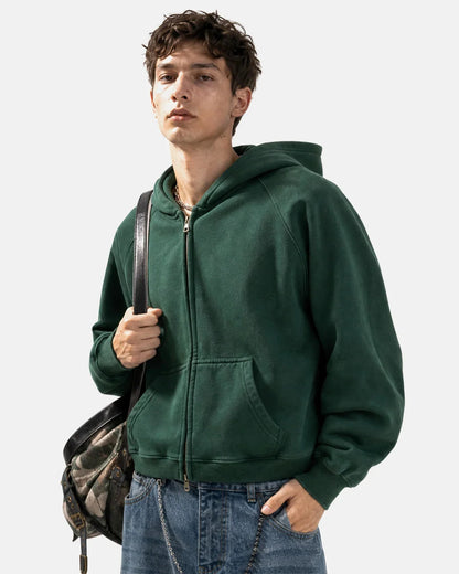 Close-up of the full-length zip fastening on the hoodie