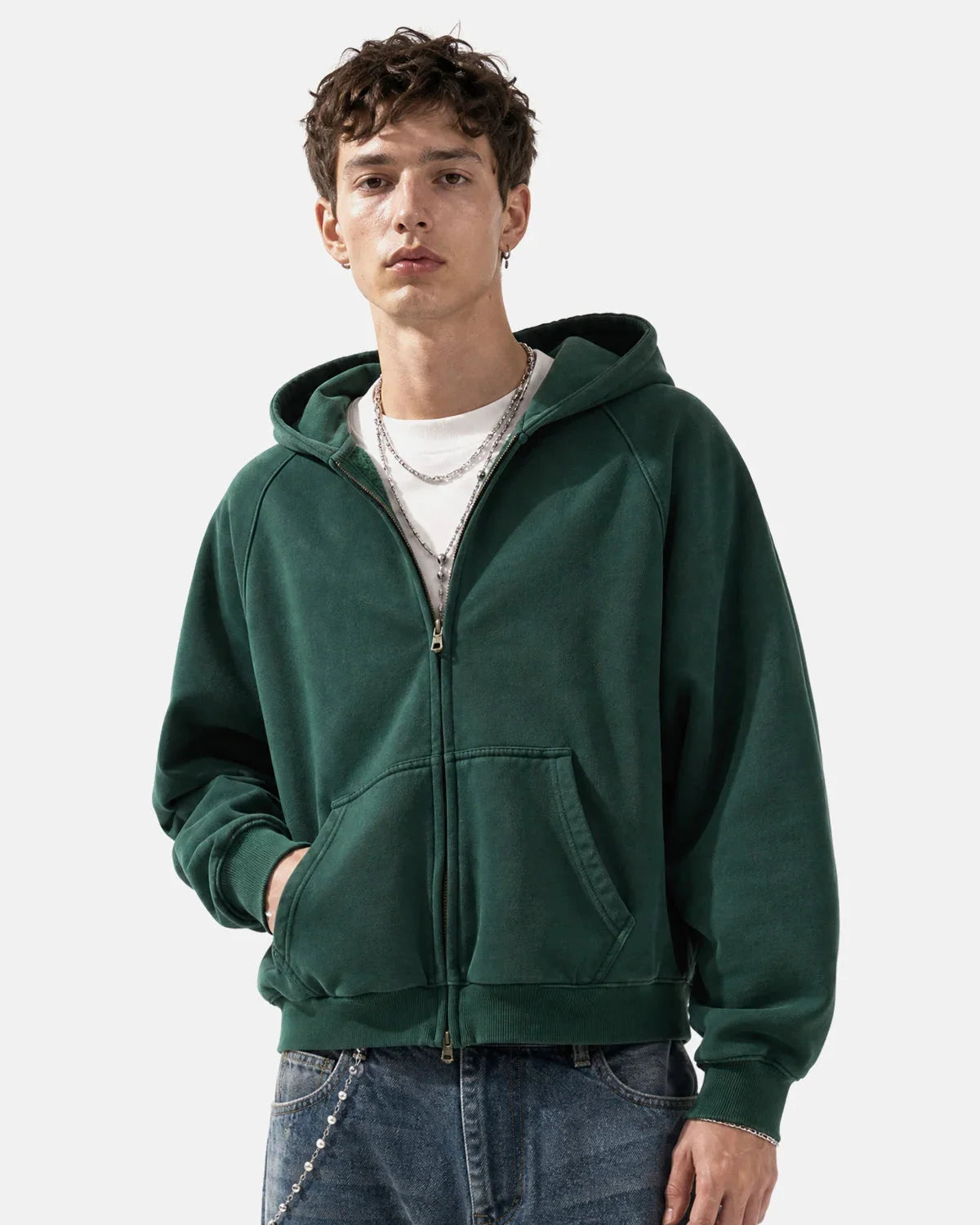 Close-up of the hoodie’s raglan sleeve construction