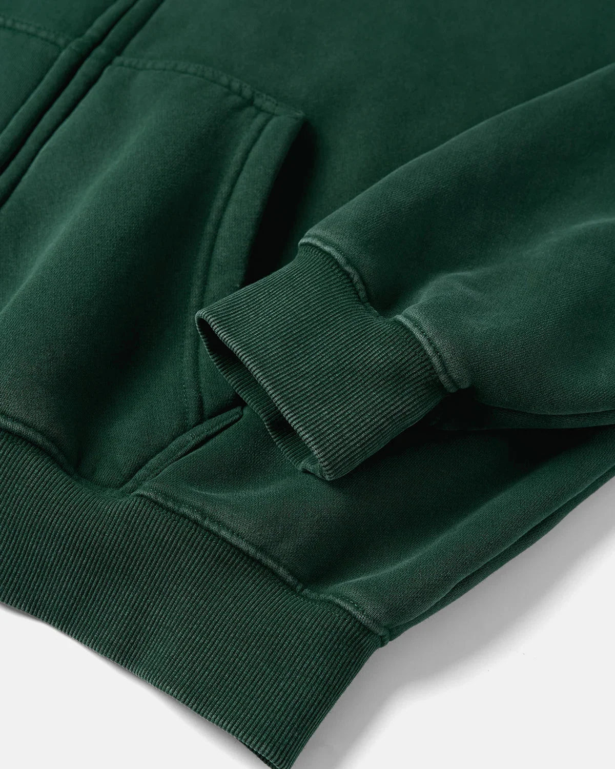 Front pockets shown on the raglan zip-up hoodie