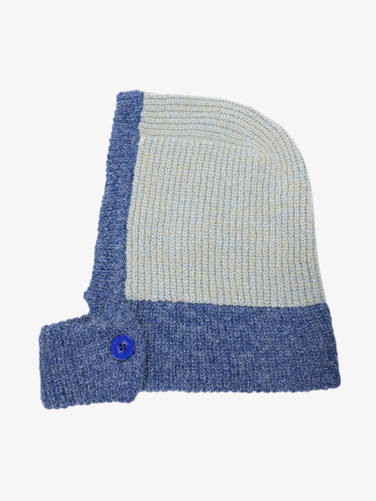 Colour-block balaclava presented as a cosy cold-weather accessory