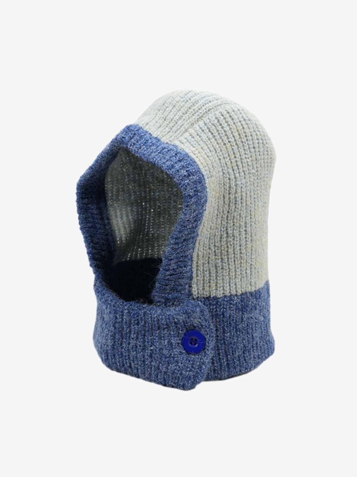 Close-up of the textured knit on a colour-block balaclava