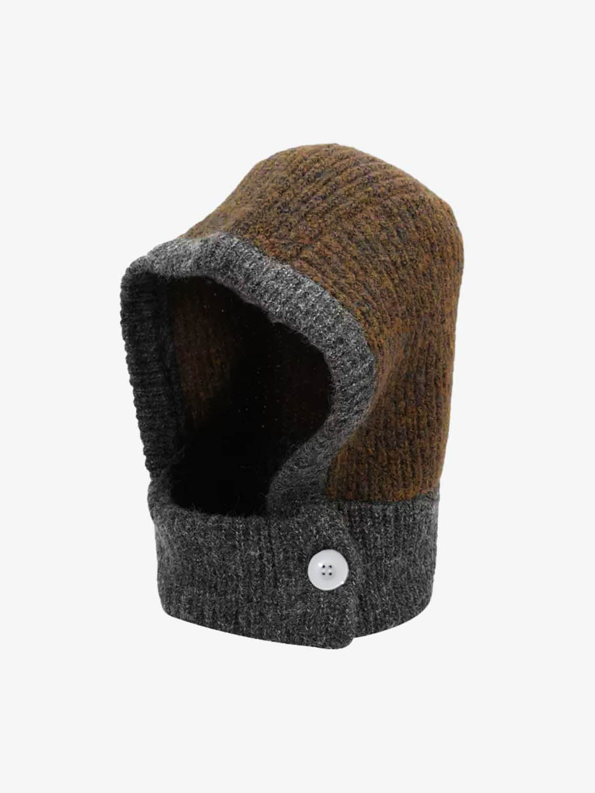 Side view of a retro chunky knit balaclava