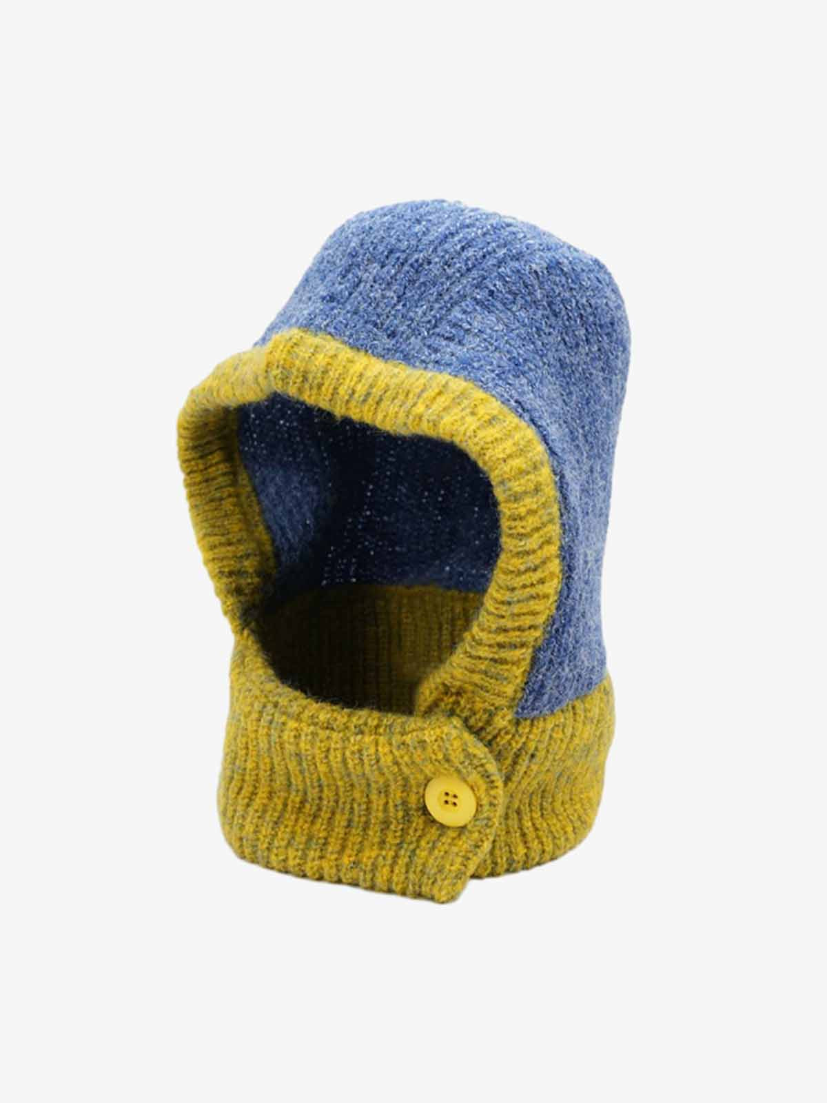 Retro colour-block chunky knit balaclava shown from the front