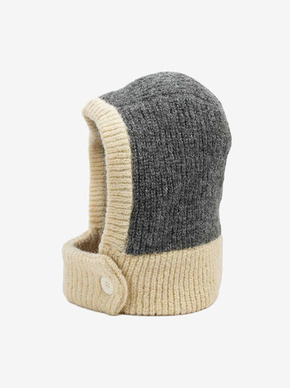 Back view of the colour-block knitted balaclava