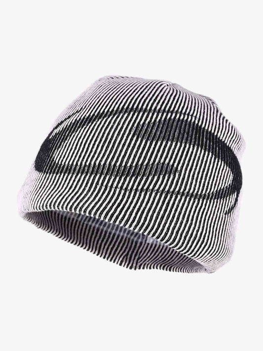 Striped graphic knit beanie with a bold spike detail on the front