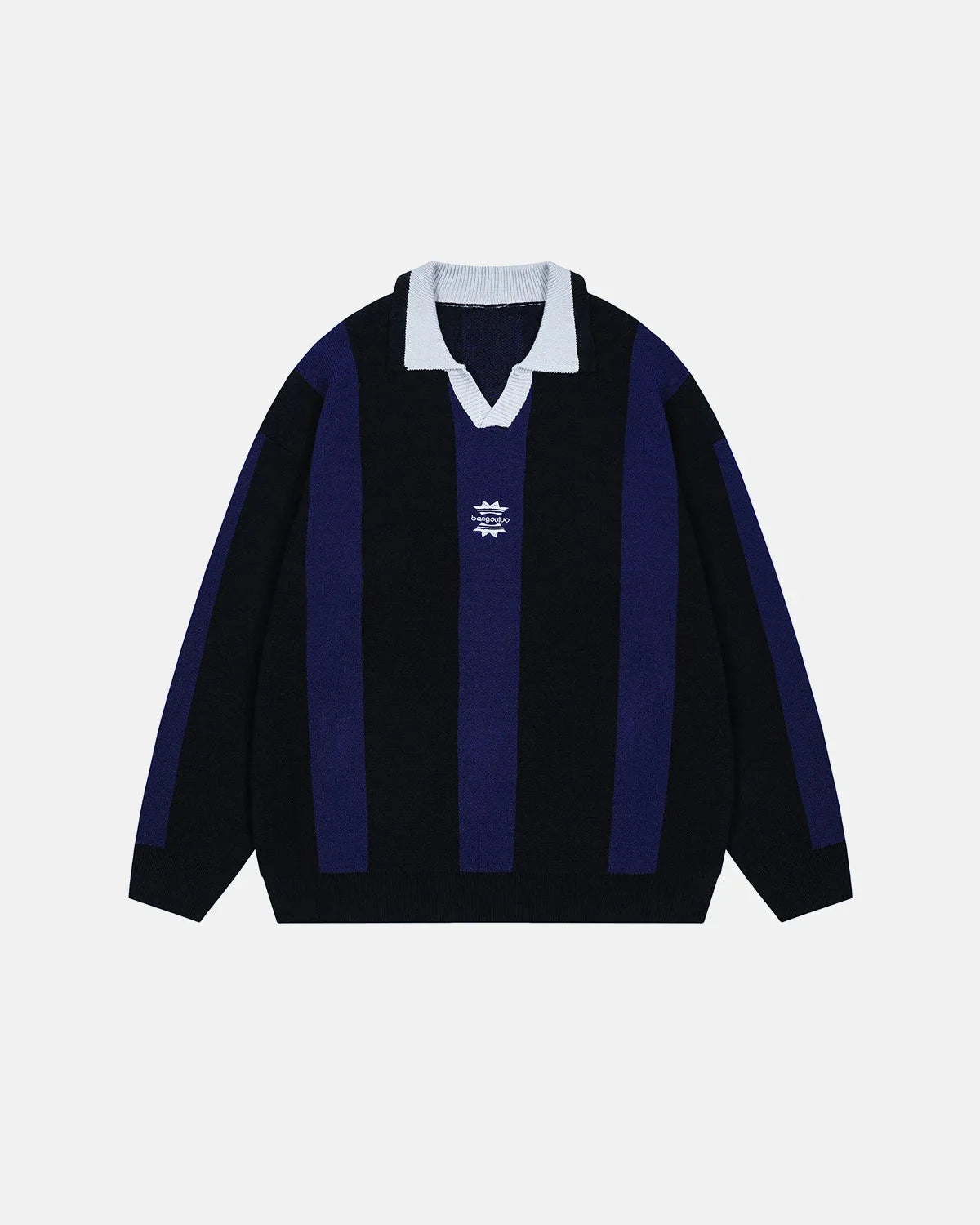Retro Striped Polo Knit Sweater