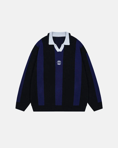 Retro Striped Polo Knit Sweater