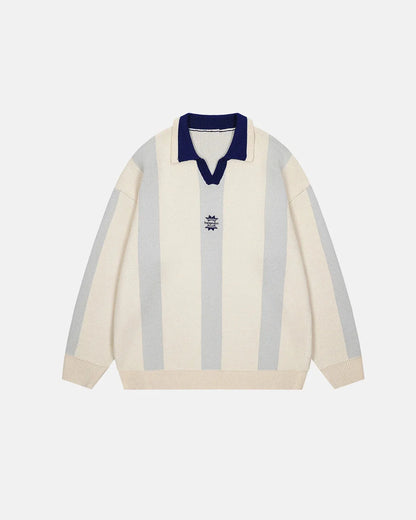 Retro Striped Polo Knit Sweater
