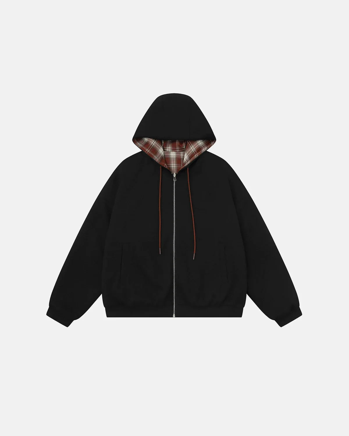 Reversible Plaid Boxy Zip-Up Hoodie