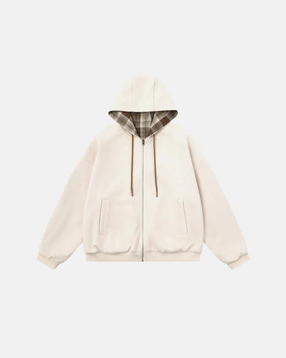 Reversible Plaid Boxy Zip-Up Hoodie