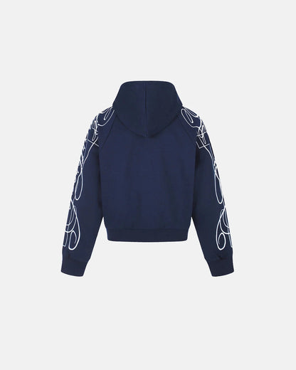 Close-up of the ribbed cuff on the zip-up hoodie