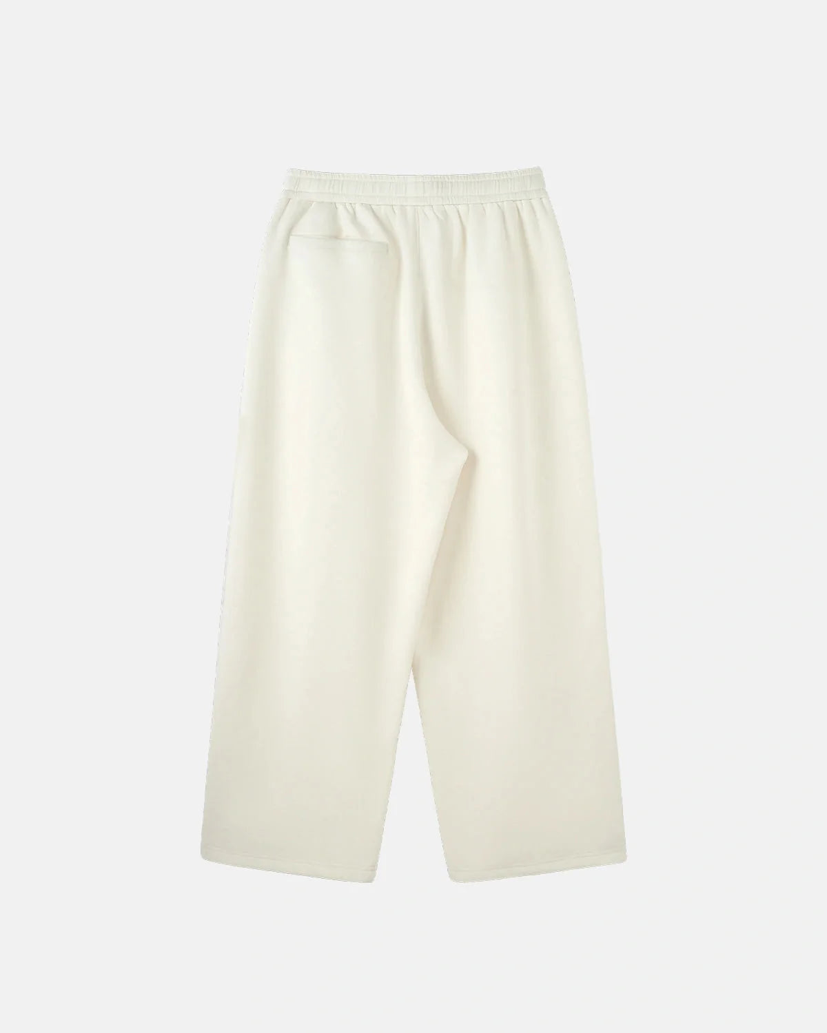 Straight-on view of wide-leg trousers with track styling
