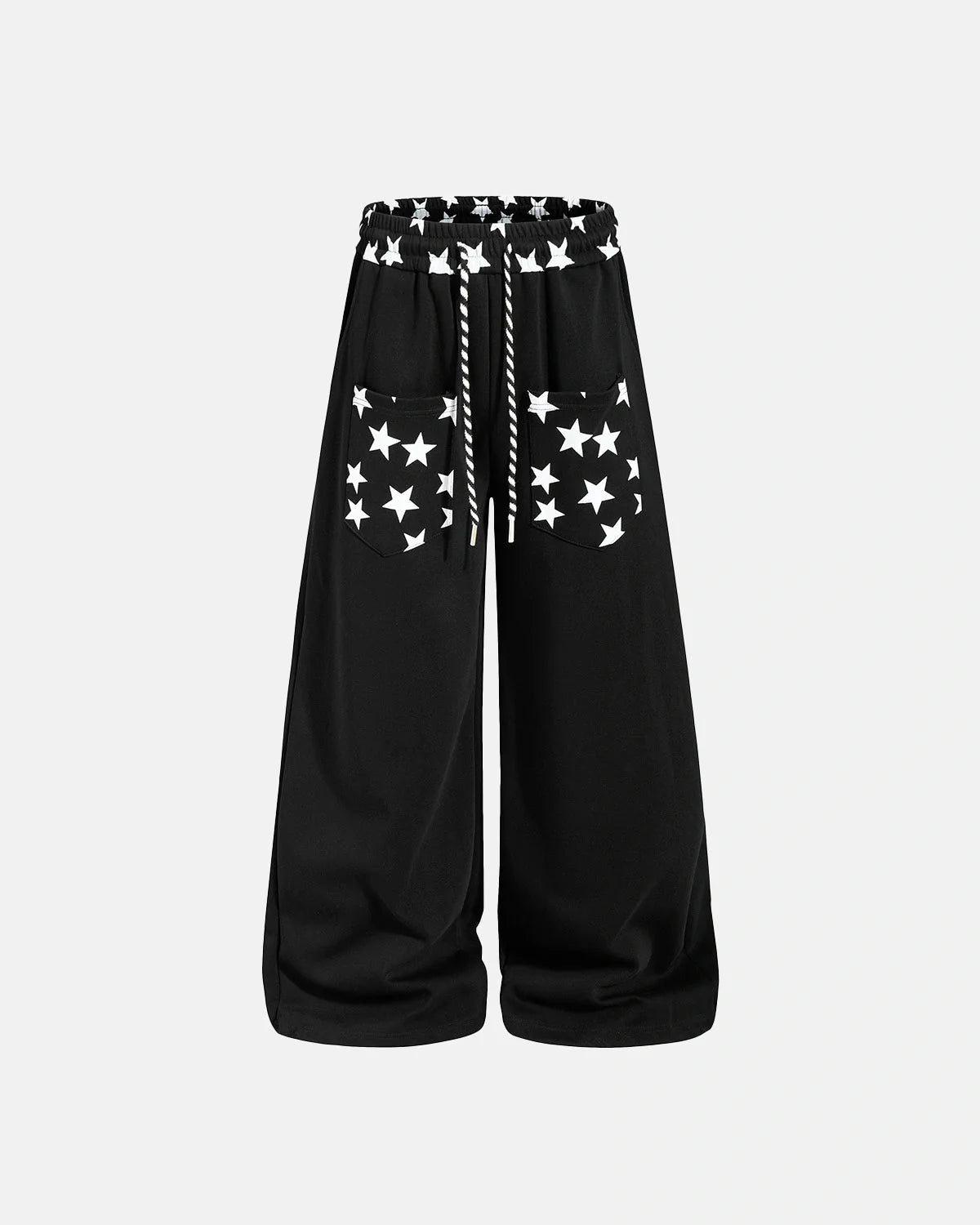 Star graphic barrel-leg joggers shown from the front