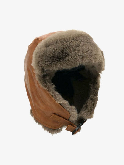 Soft plush lining visible inside the distressed leather hat