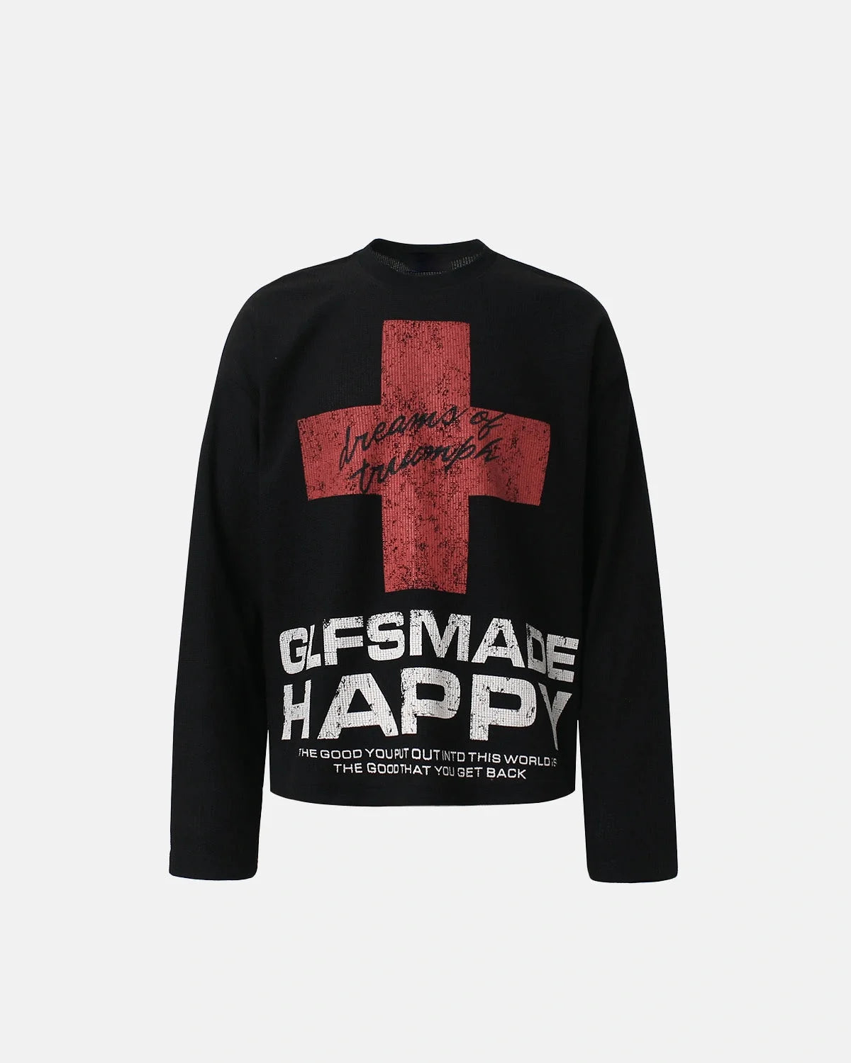 Distressed Graphic Waffle Knit Long Sleeve T-Shirt