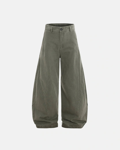 Washed Cotton Barrel Cargo Trousers