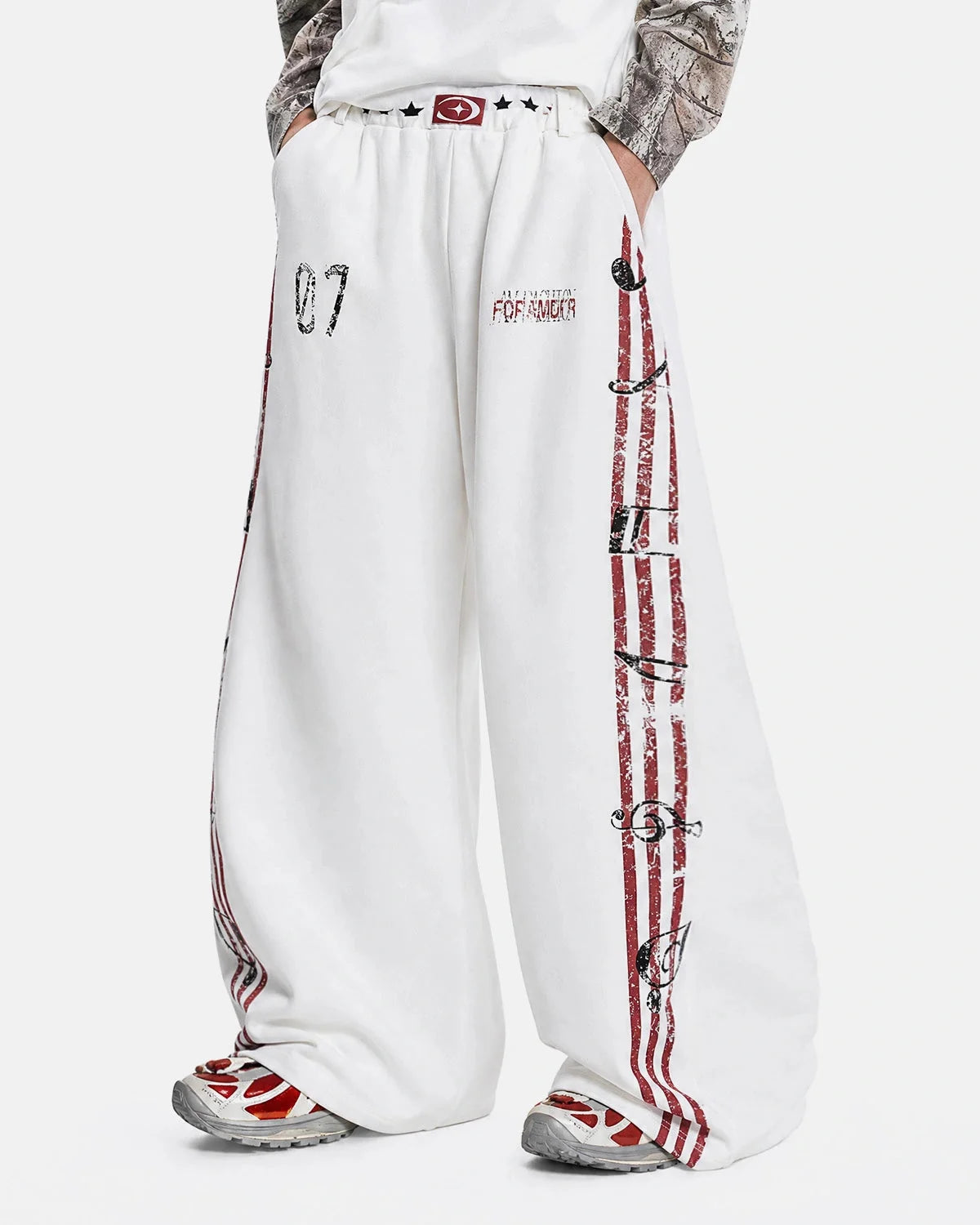 Close-up of the music graphic on the joggers